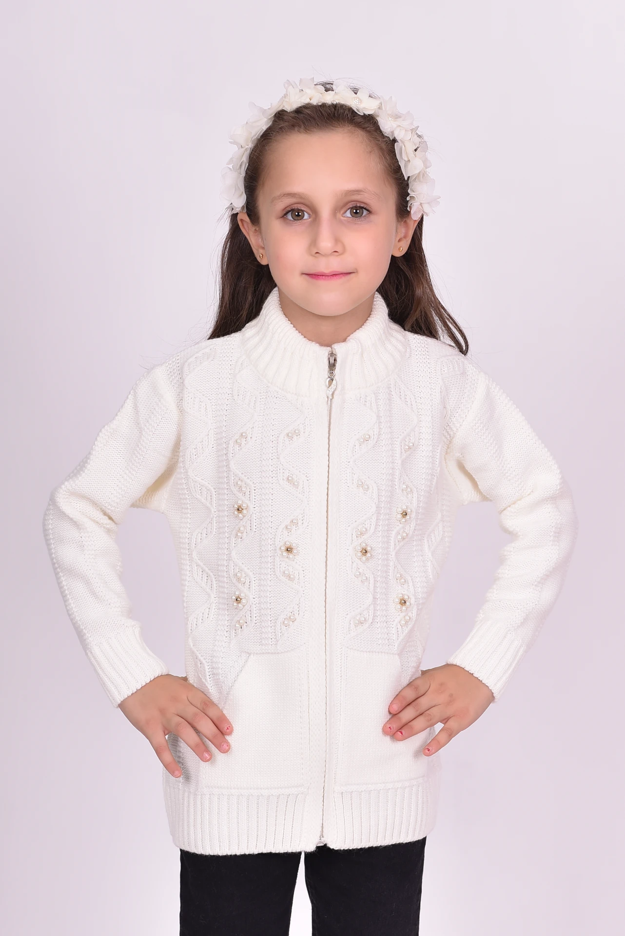 Fermuarlı Kız Çocuk Kışlık Triko Hırka m720