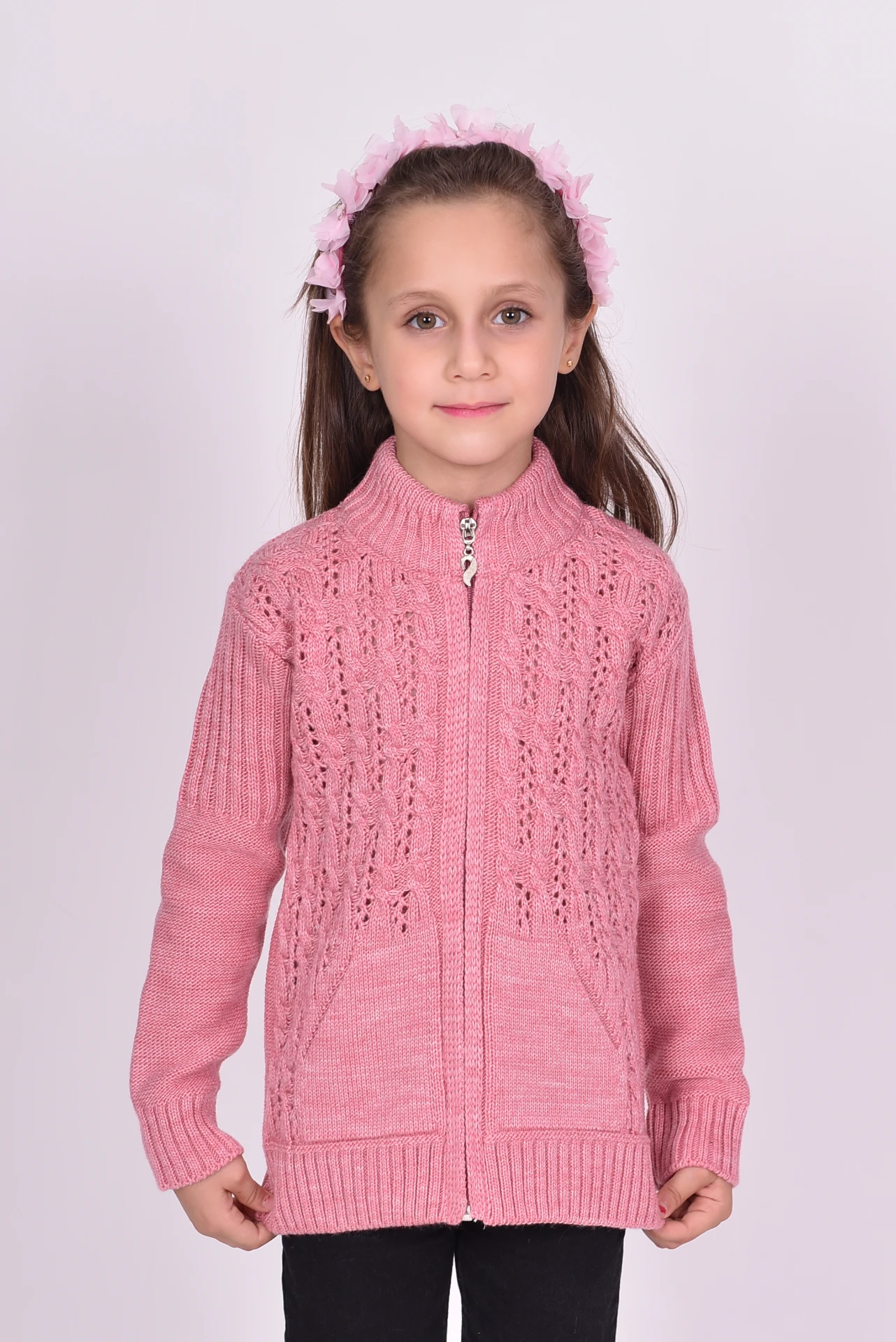 Fermuarlı Kız Çocuk Kışlık Triko Hırka m721