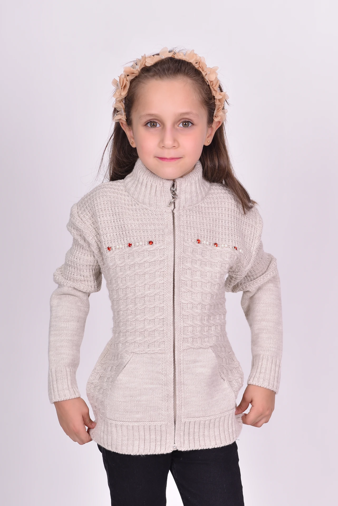 Fermuarlı Kız Çocuk Kışlık Triko Hırka m724